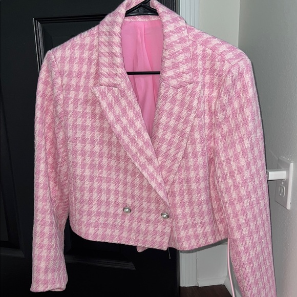 Jackets & Blazers - Pink Houndstooth Women's Jacket